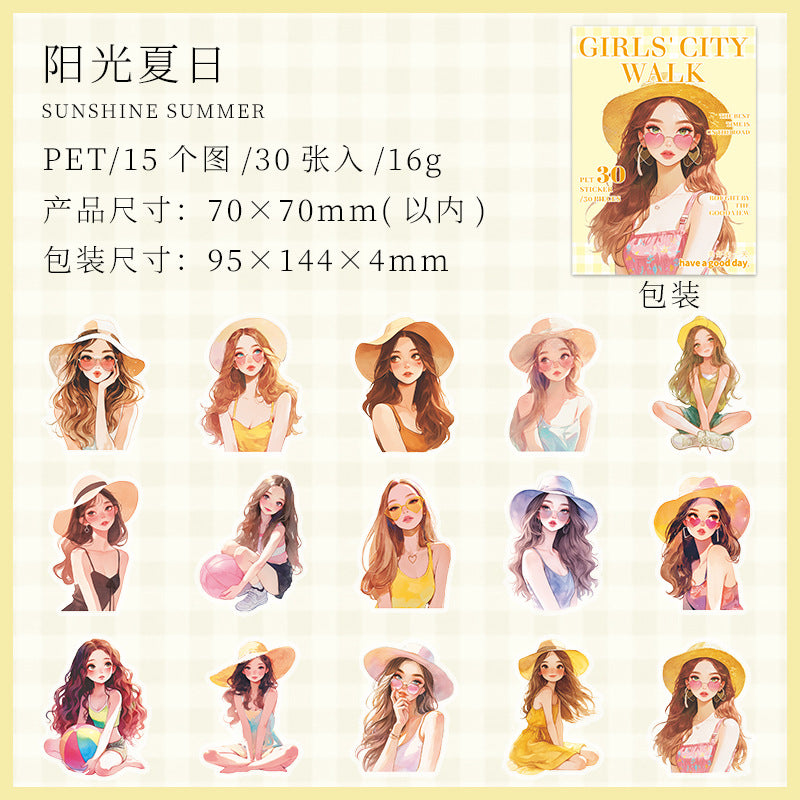30 Pcs Fashion Girl PET Stickers SNDS