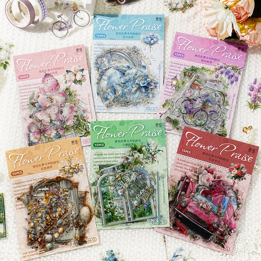 15 Pcs Floral Themed PET Stickers FHLZ