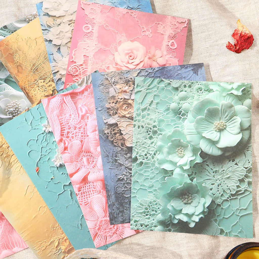 30 Pcs 3D Lace Floral Regal Blue Scrapbook Paper