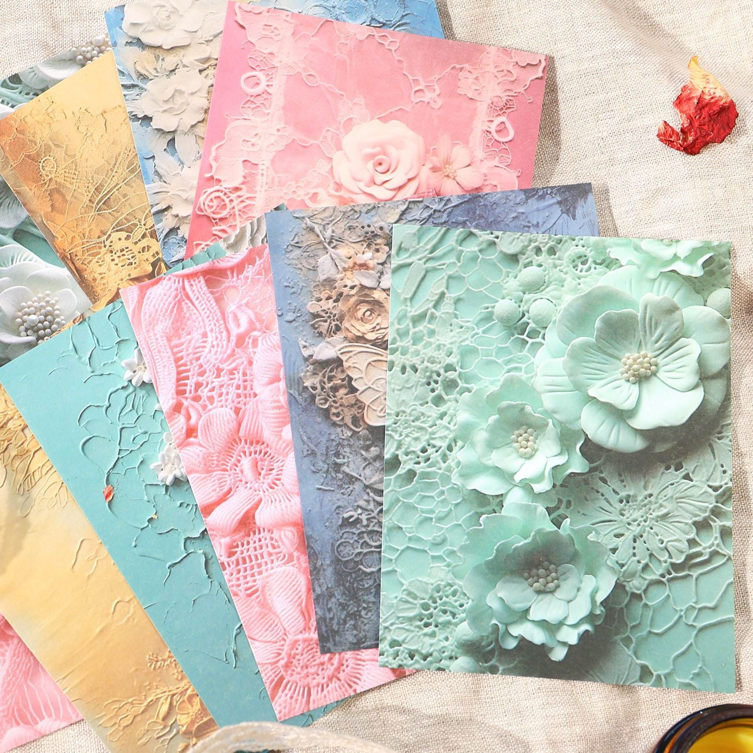 30 Pcs 3D Lace Floral Regal Blue Scrapbook Paper