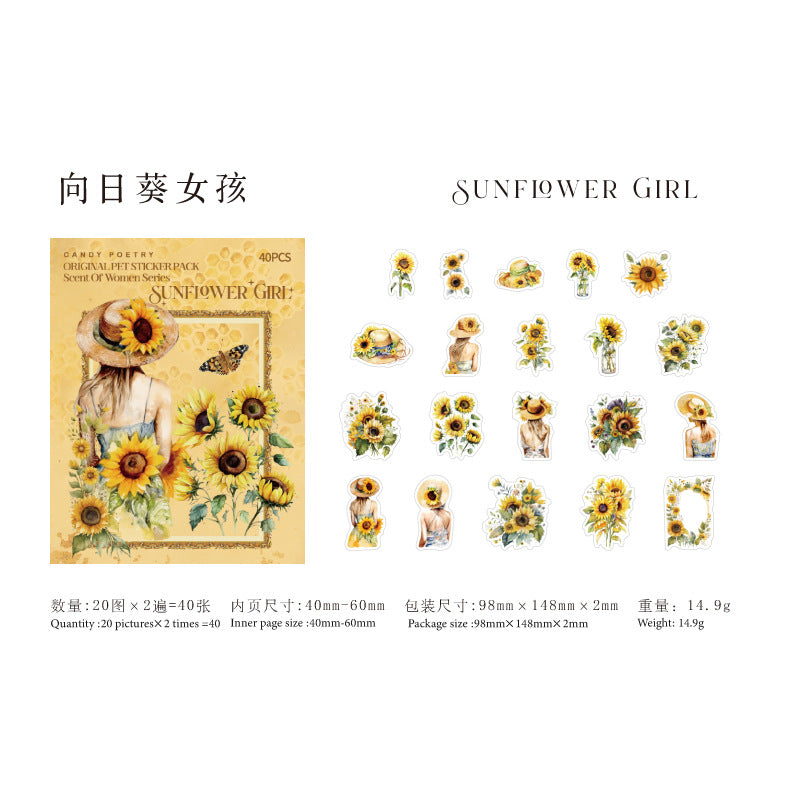40 Pcs PET Garden ang Girl PET Stickers WXSNR