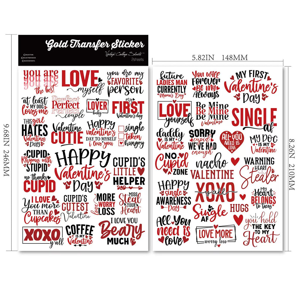 2 Sheets Waterproof Rub on Stickers - Valentine's Day