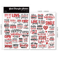 2 Sheets Waterproof Rub on Stickers - Valentine's Day