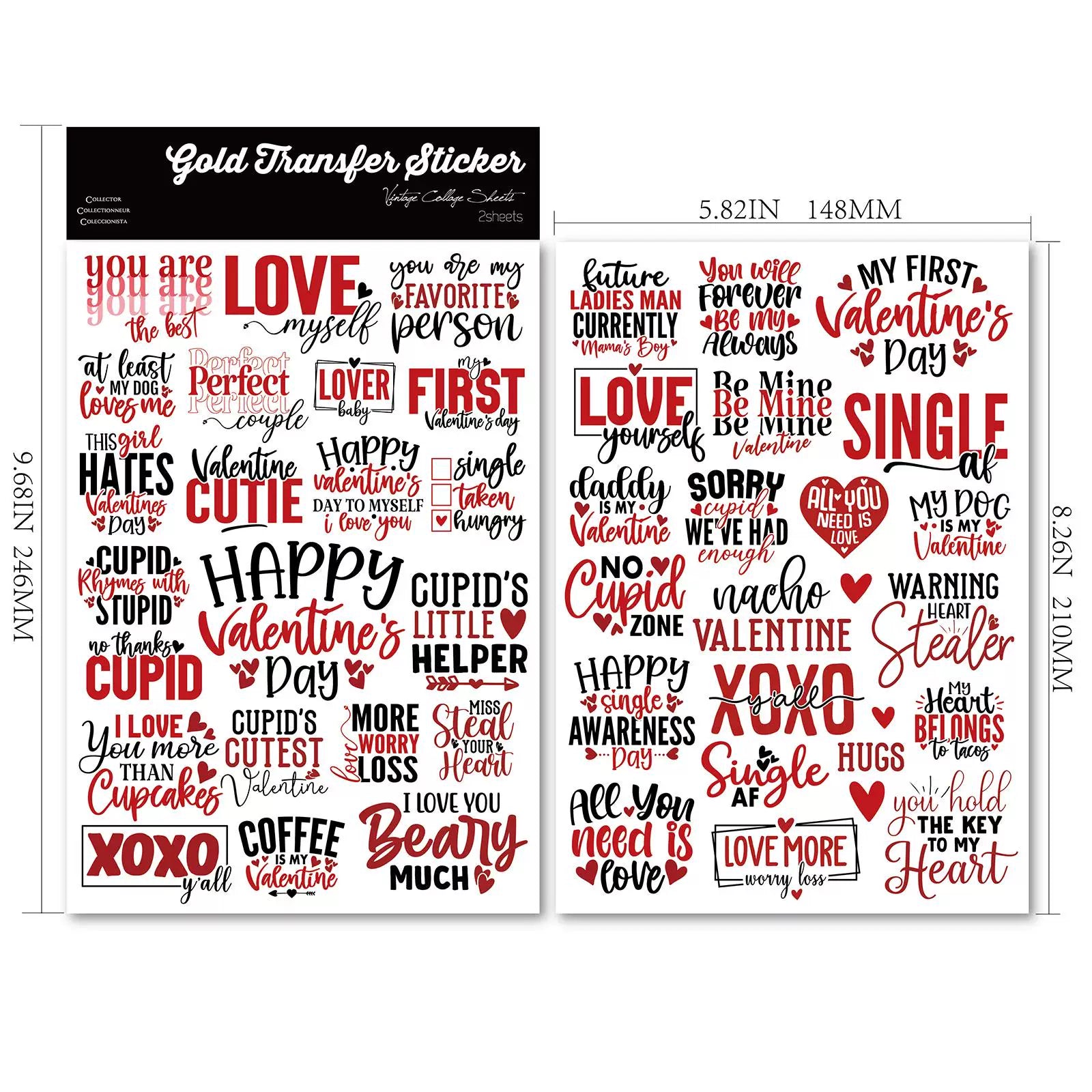 2 Sheets Waterproof Rub on Stickers - Valentine's Day