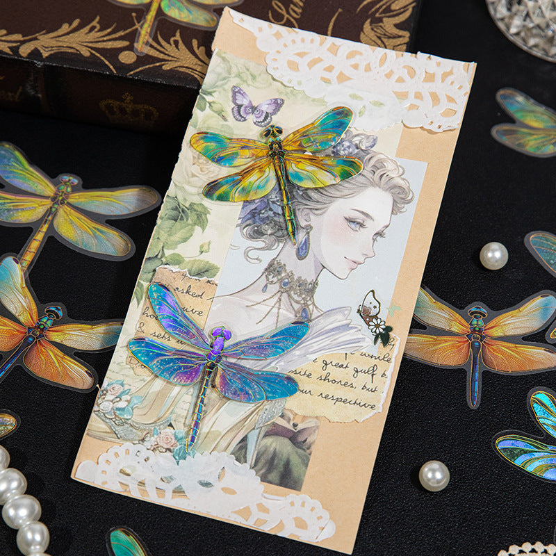 20 Pcs Holographic Dragonfly PET Stickers QTPP