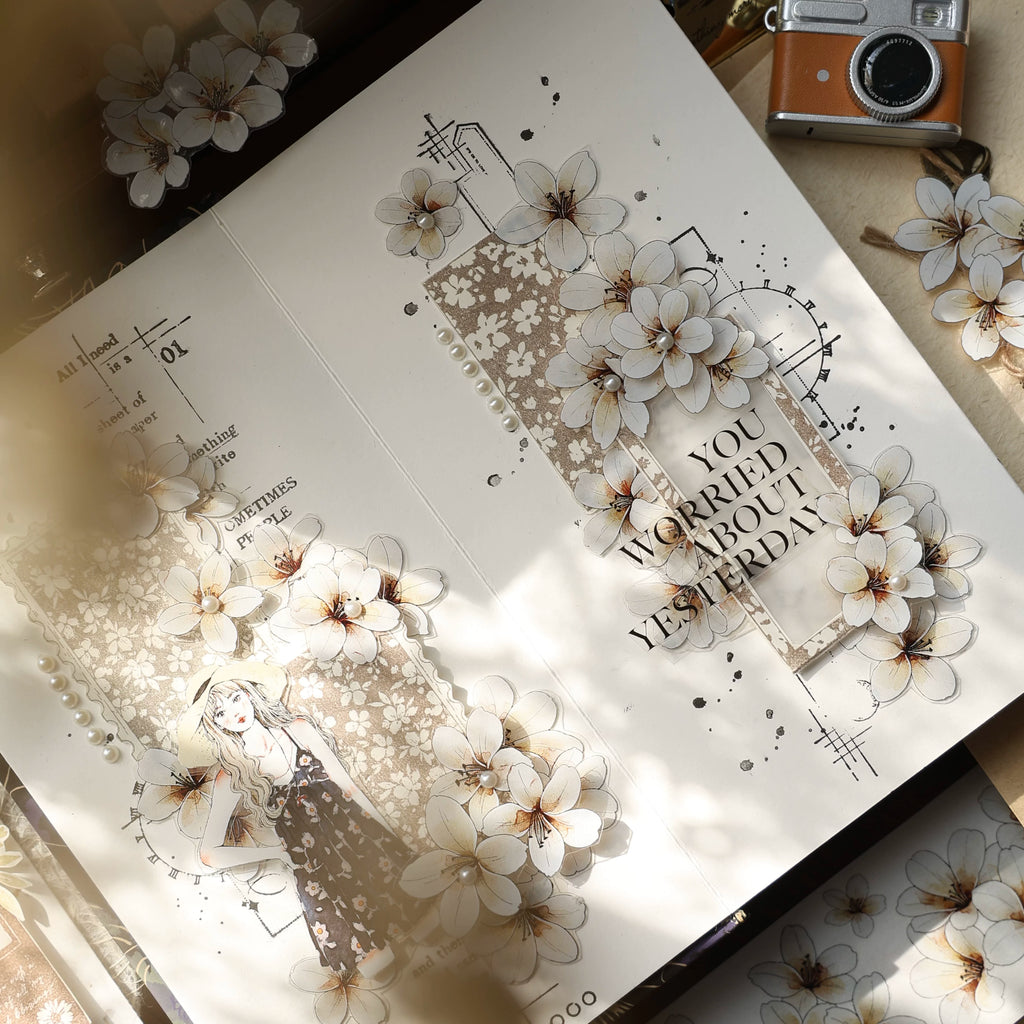 Floral Decorative Tape Rolls- Whisper of White Blooms