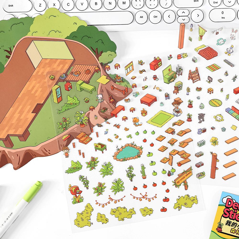 3 Sheets 3D Scene Green House PET Stickers Kit HSGZS