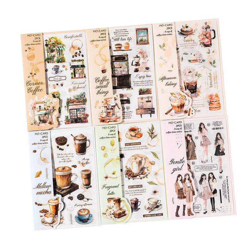 2 Pcs Coffee Time PET Stickers YBKFSJ