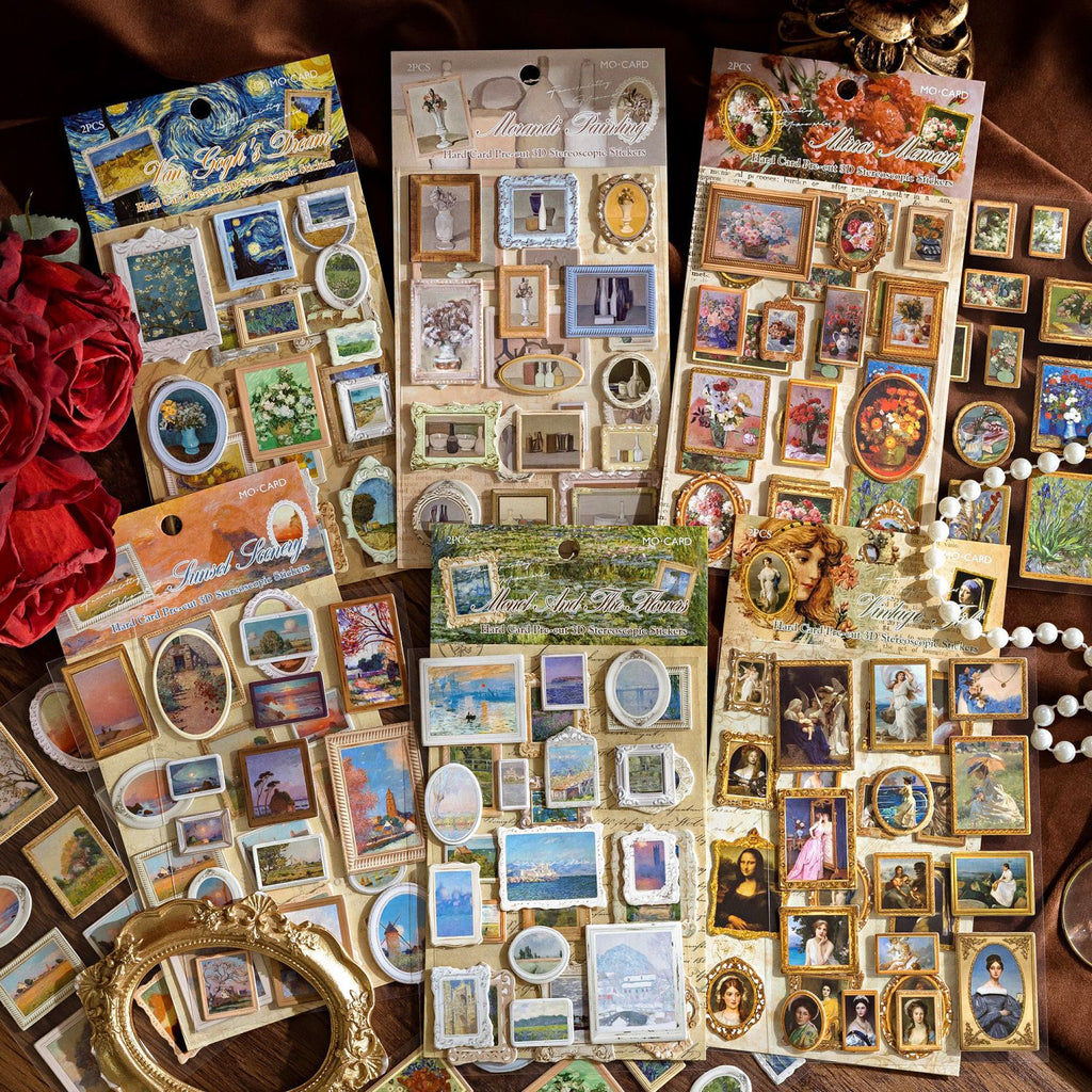 2 Sheets Vintage Oil Painting Museum Frame Card Stickers  - Monet