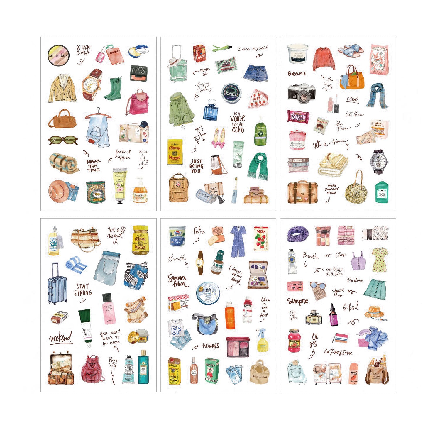 6 Pcs Everyday Journal PET Stickers -Travel List