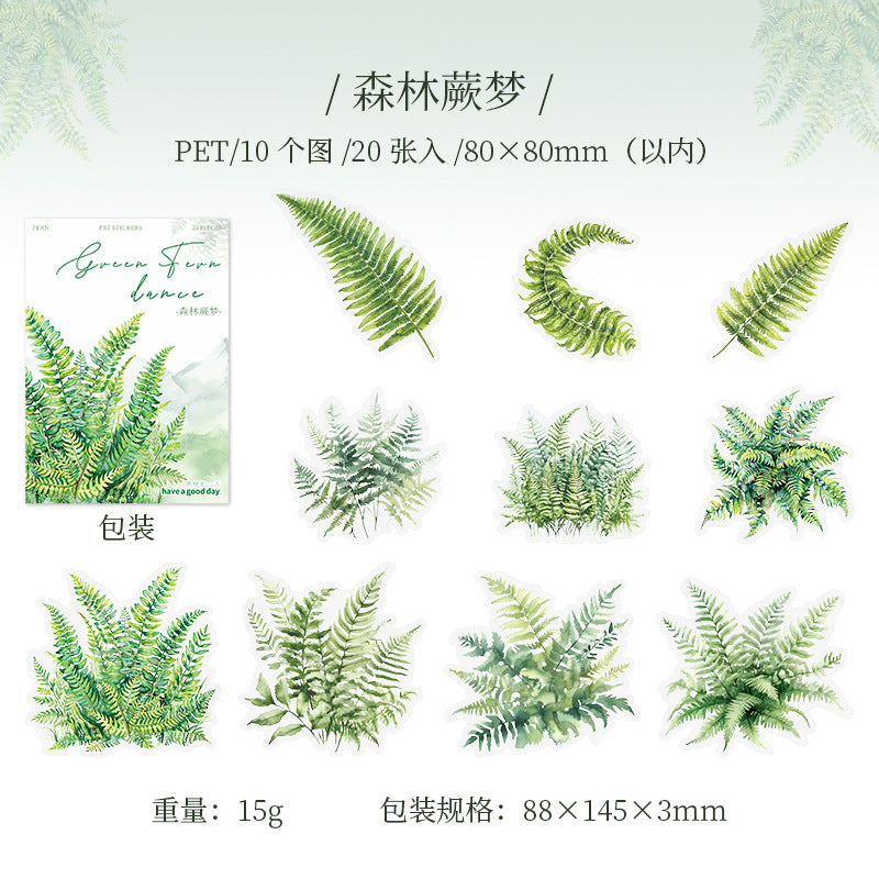 20 Pcs Ferns Theme PET Stickers LYJW