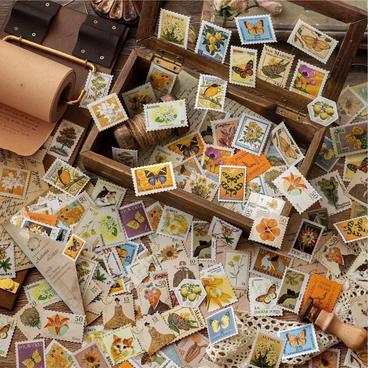 100 Pcs Vintage Natural Post Stamp Stickers YPSCJ