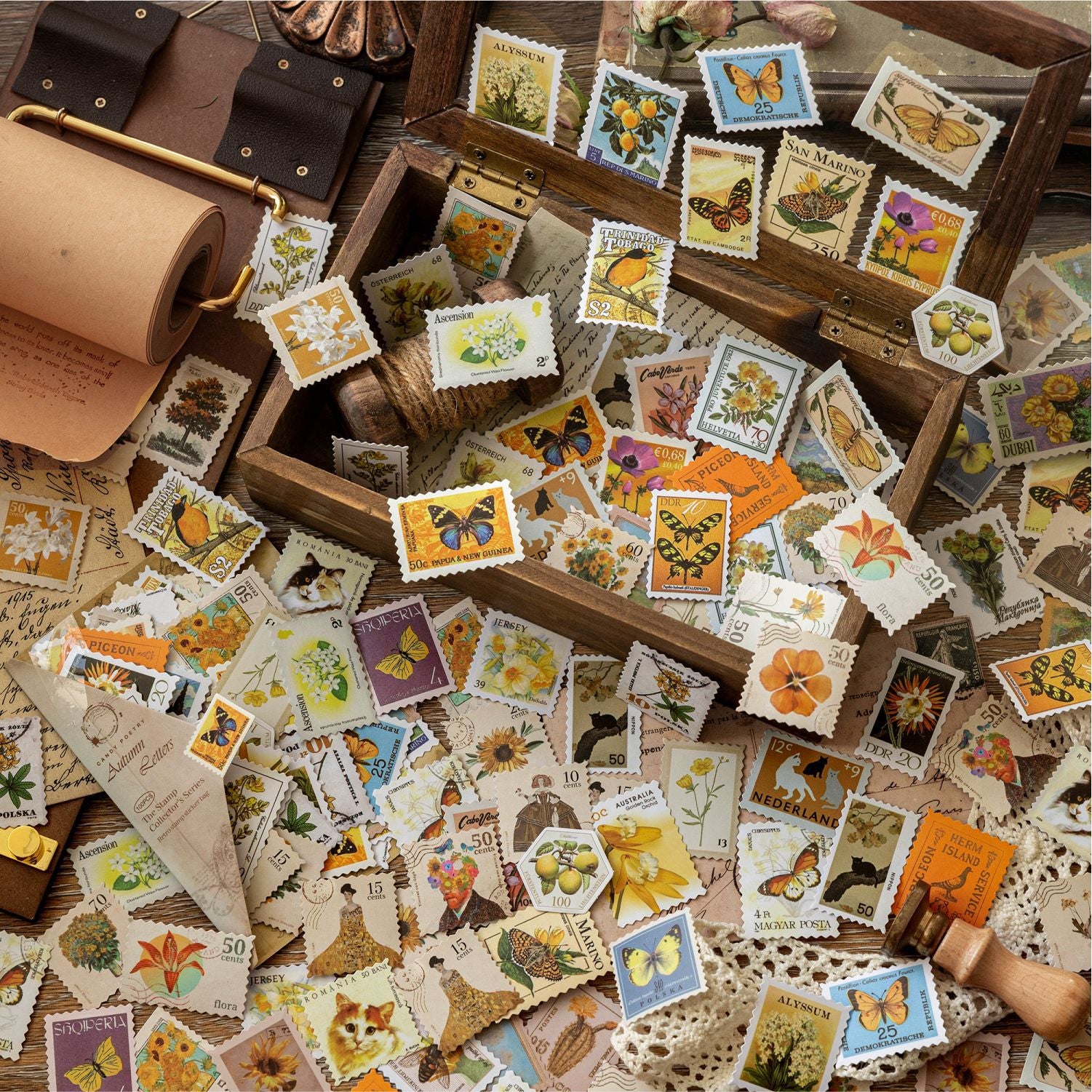 100 Pcs Vintage Natural Post Stamp Stickers YPSCJ