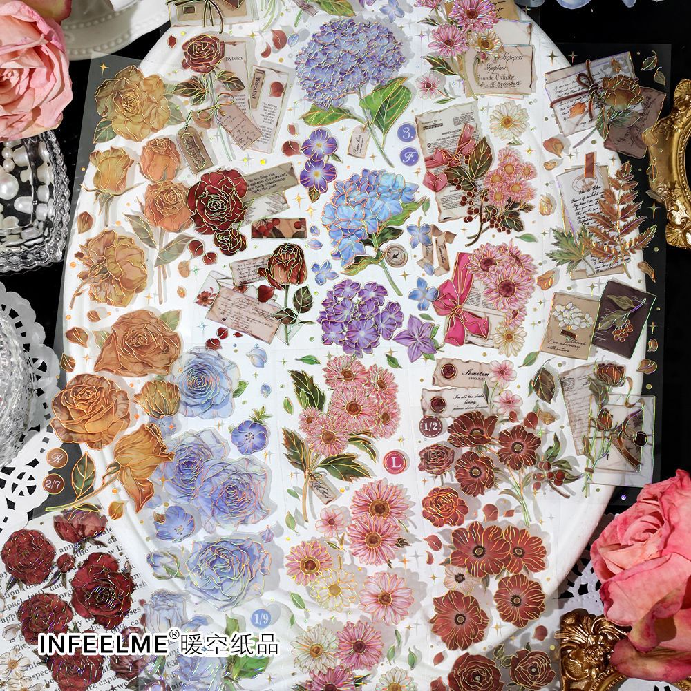 3 Sheets Flower PET Stickers Tape FHZS