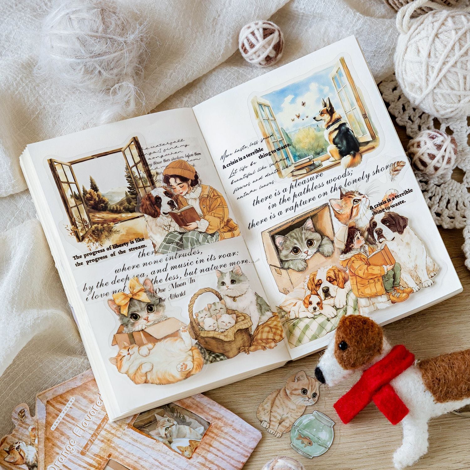 40 Pcs Cat Theme PET Stickers XCLY