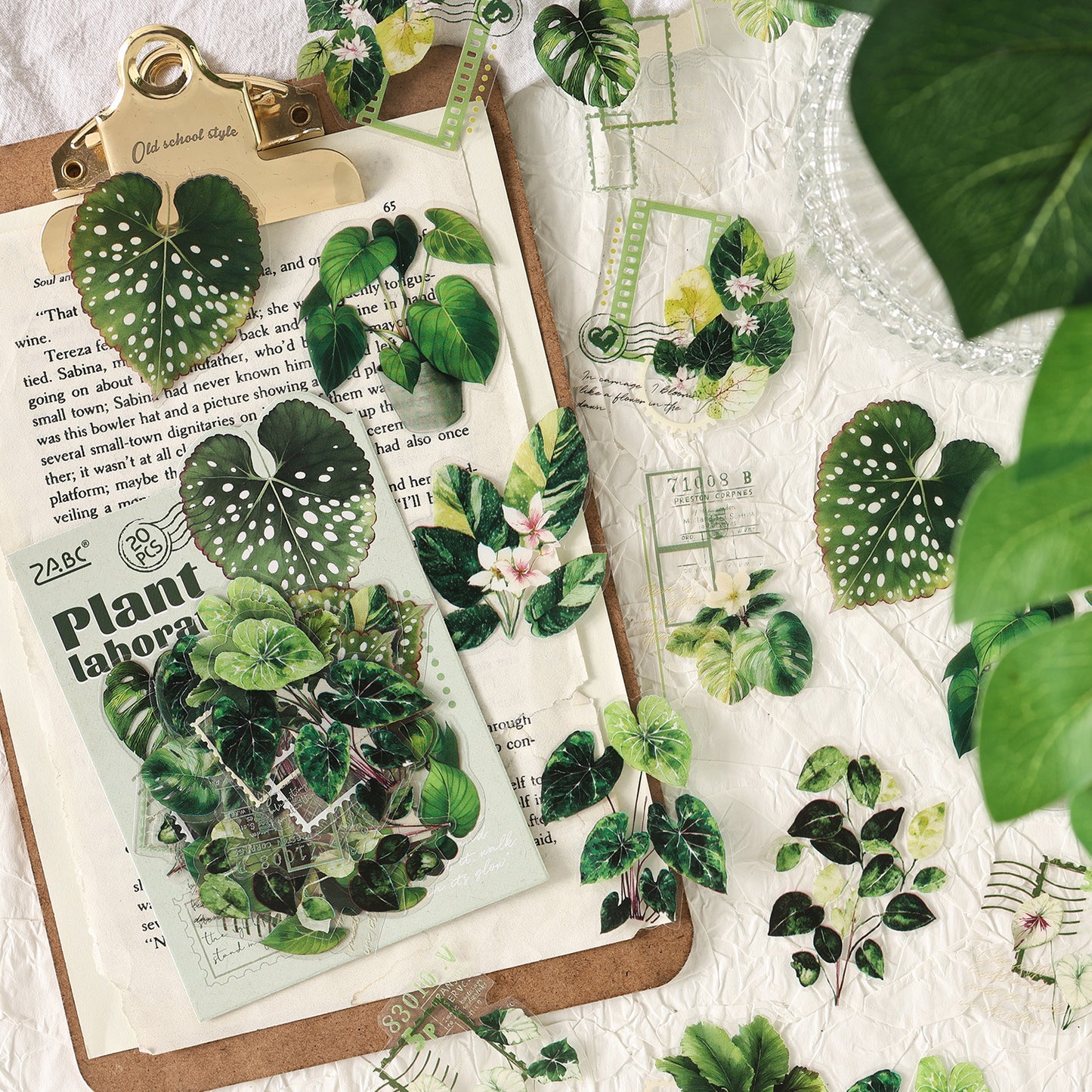20 Pcs Green Leaf Collage PET Stickers ZWSYS