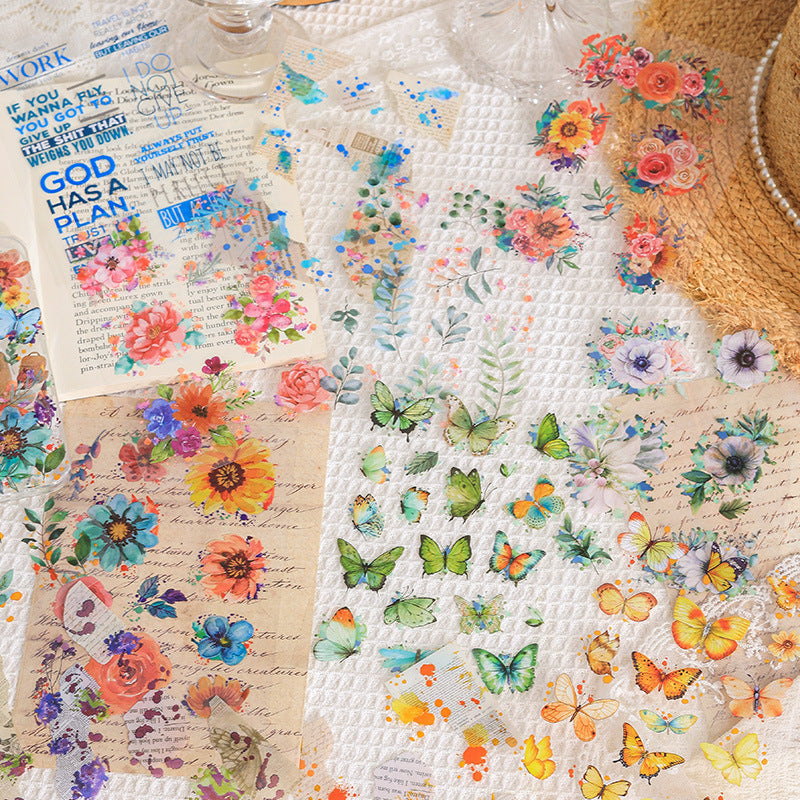 6 Sheets PET Flower and Leaf Stickers HDLY