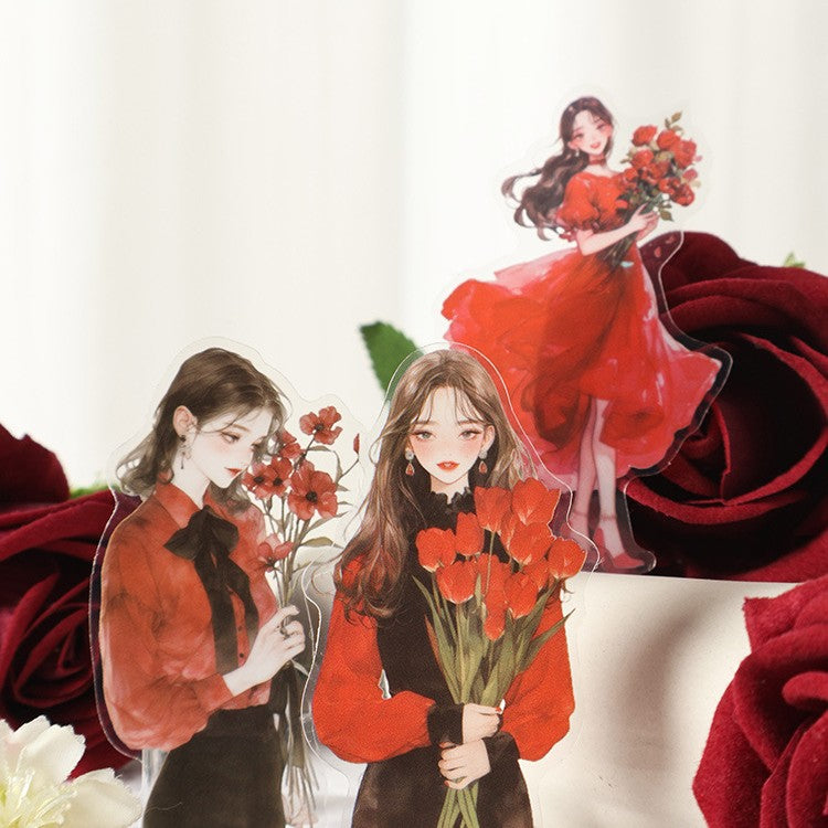 15 Pcs Flower Girl PET Stickers MMJR