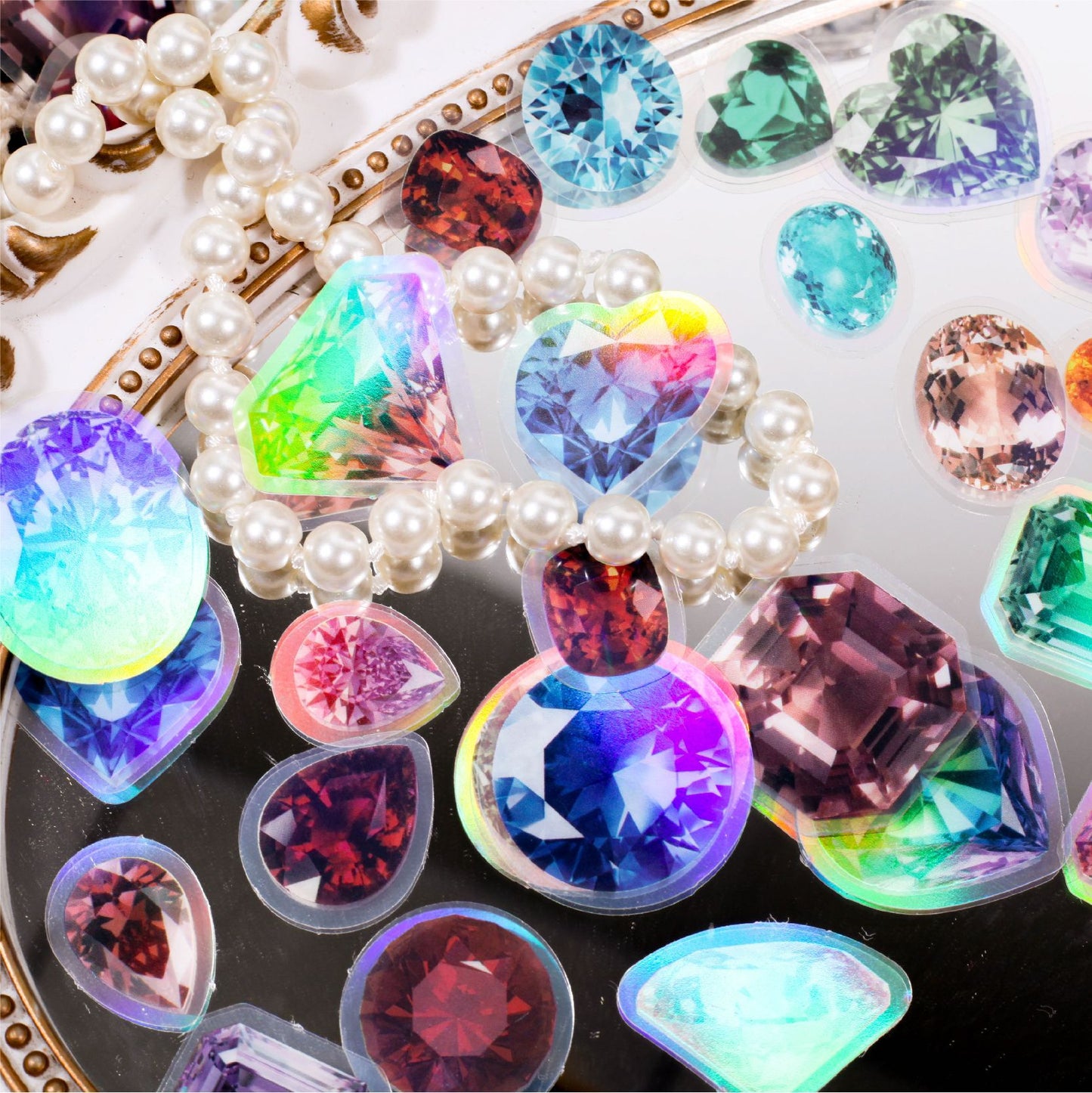 30 Pcs Holographic Gem PET Stickers CBXL