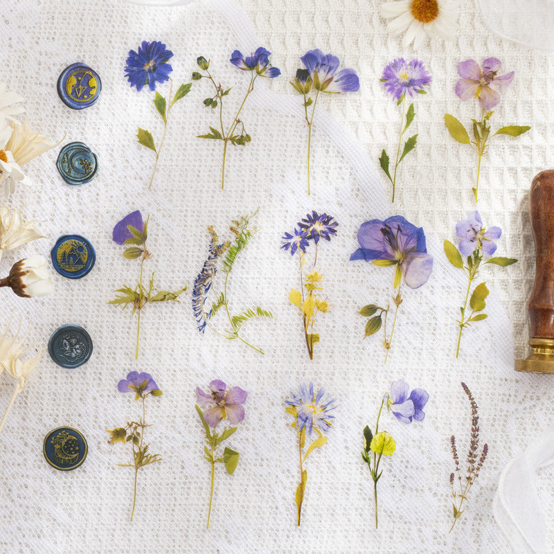 40 Pcs Vintage Pressed Flower Wax Seal Stickers- Yellow