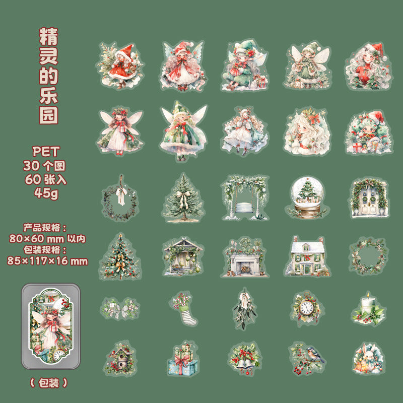 60 Pcs Christmas PET Stickers with Collection Box SDXZ