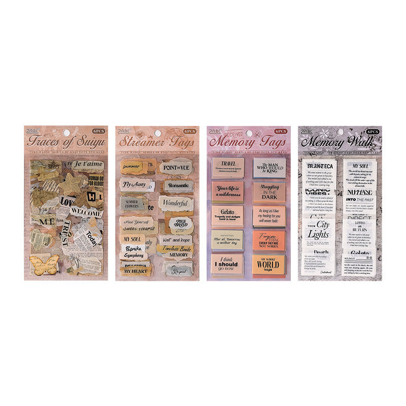 6 Sheets Vintage Words PET Stickers SGHZ