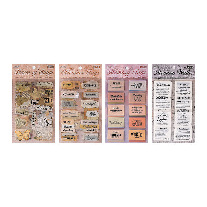 6 Sheets Vintage Words PET Stickers SGHZ
