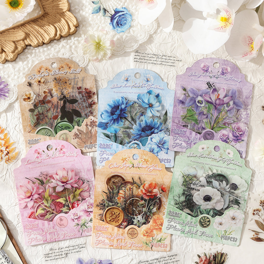 40 Pcs Watercolor Flower Seal PET Stickers CMSX
