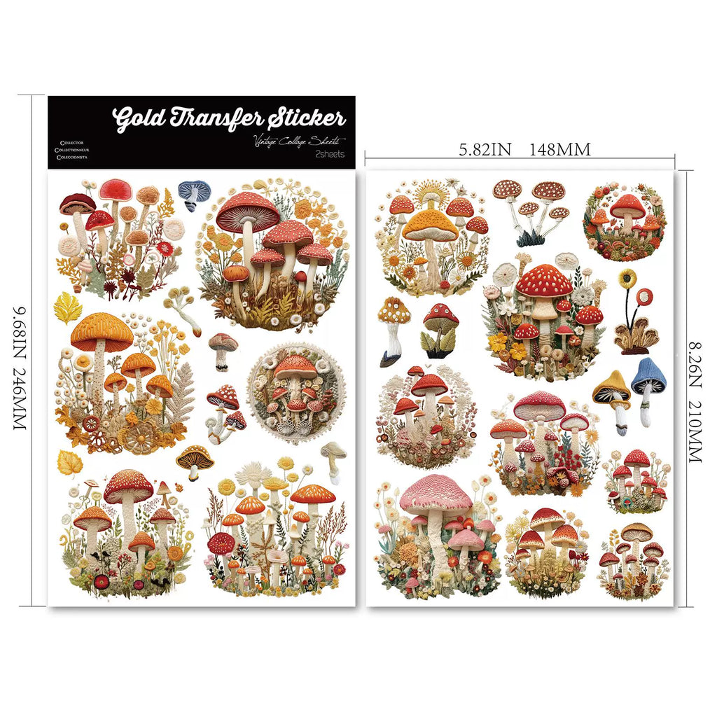 2 Sheets Waterproof Rub on Stickers - Mushroom