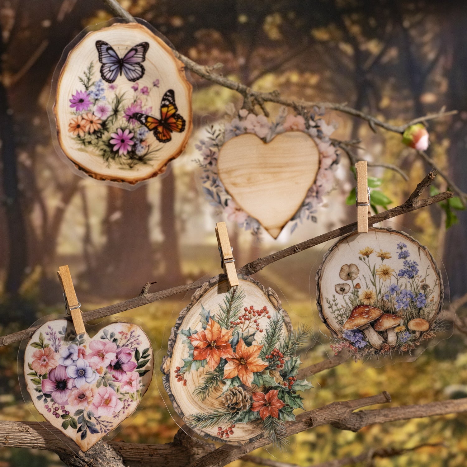 10 Pcs Wooden Art PET Stickers MPSZ
