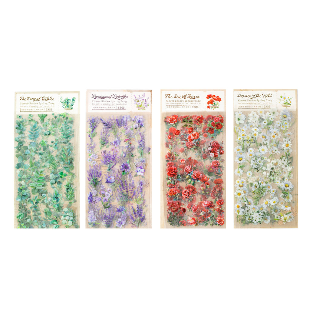 6 Sheets PET Flower Stickers HYCT