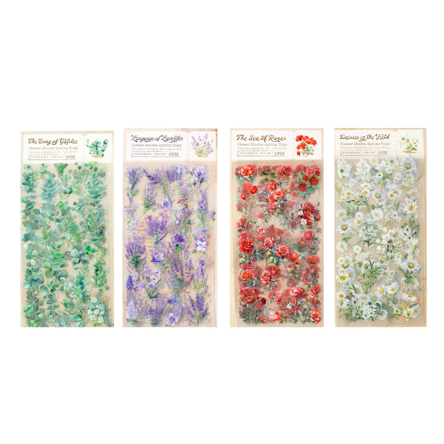 6 Sheets PET Flower Stickers HYCT