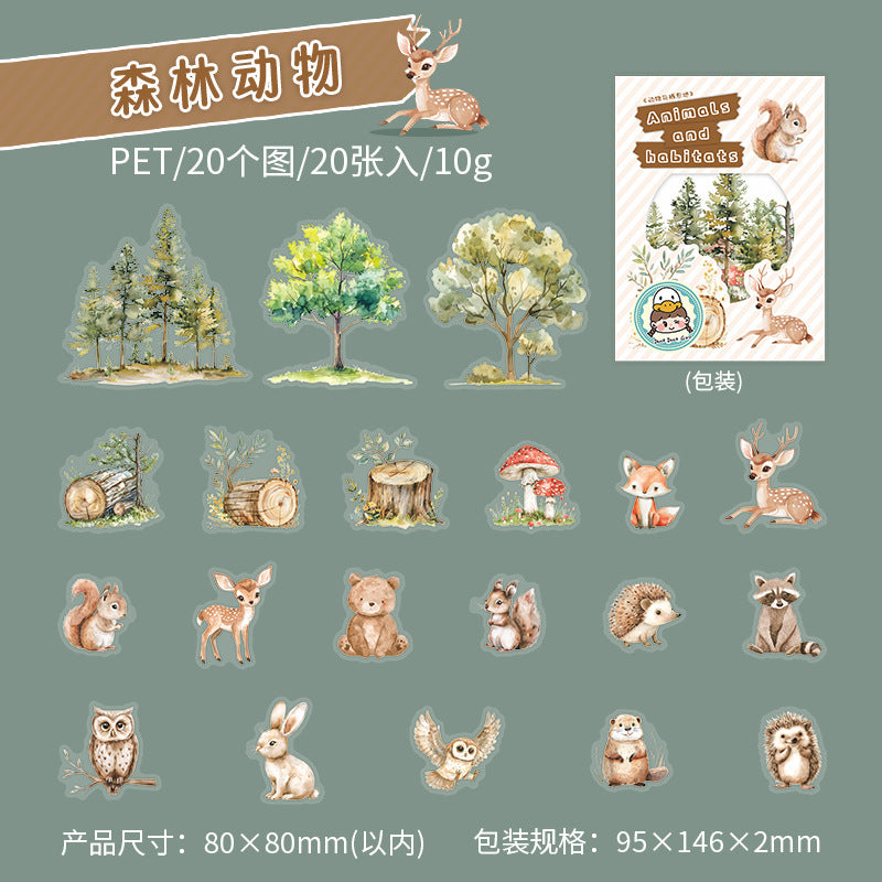 20 Pcs Forest Animal PET Stickers DWQXD