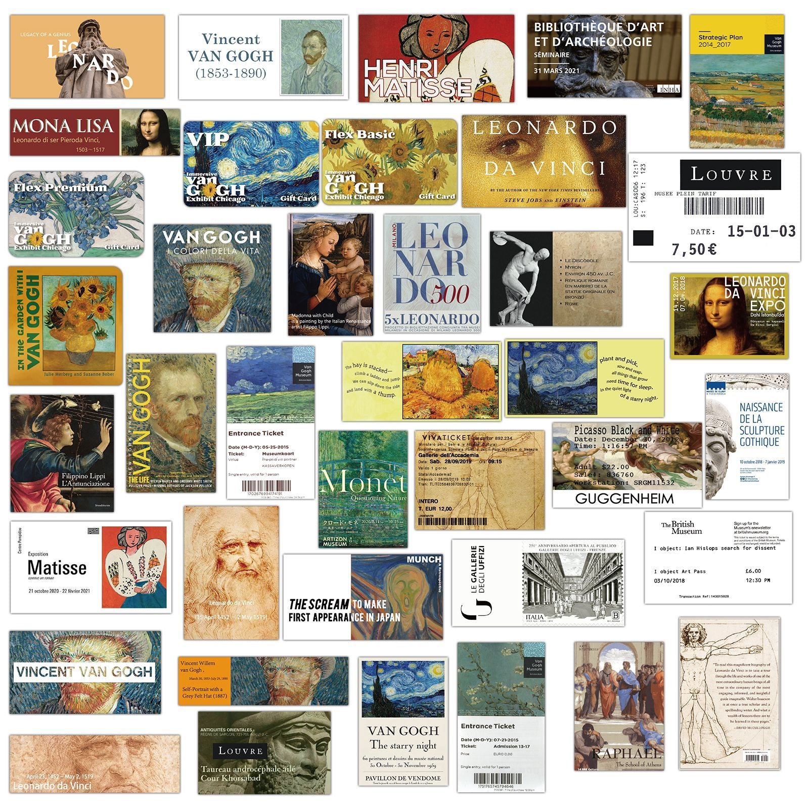 50 Pcs Vinyl Oil Painting Ticket Stickers HT189