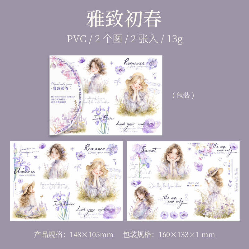 2 Pcs Flower and Girl Transfer Stickers XDDHH