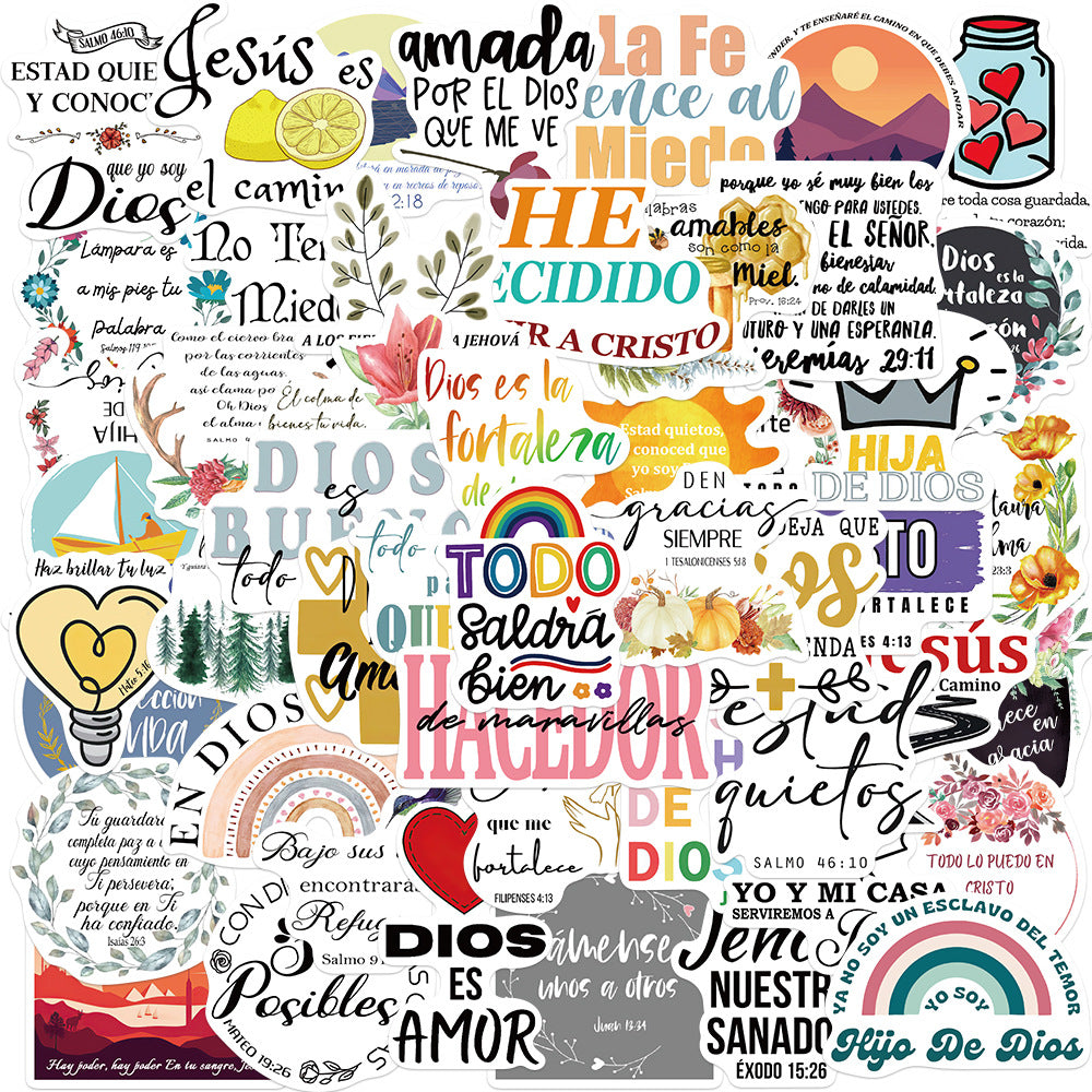 50 Pcs Vinyl Spanish Bible Stickers UU104