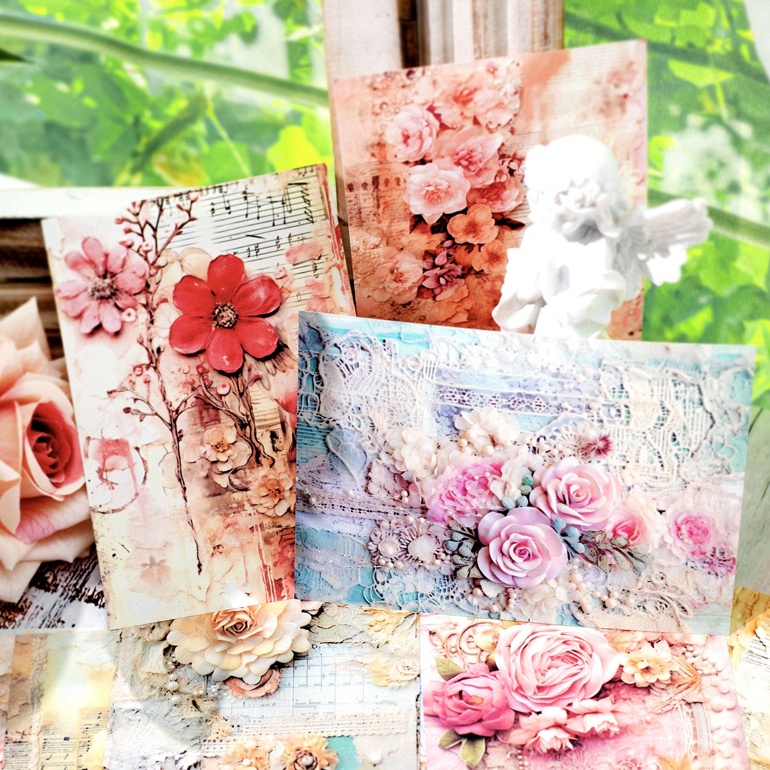 40 Pcs Flowers Scrapbook Paper BYWDHD
