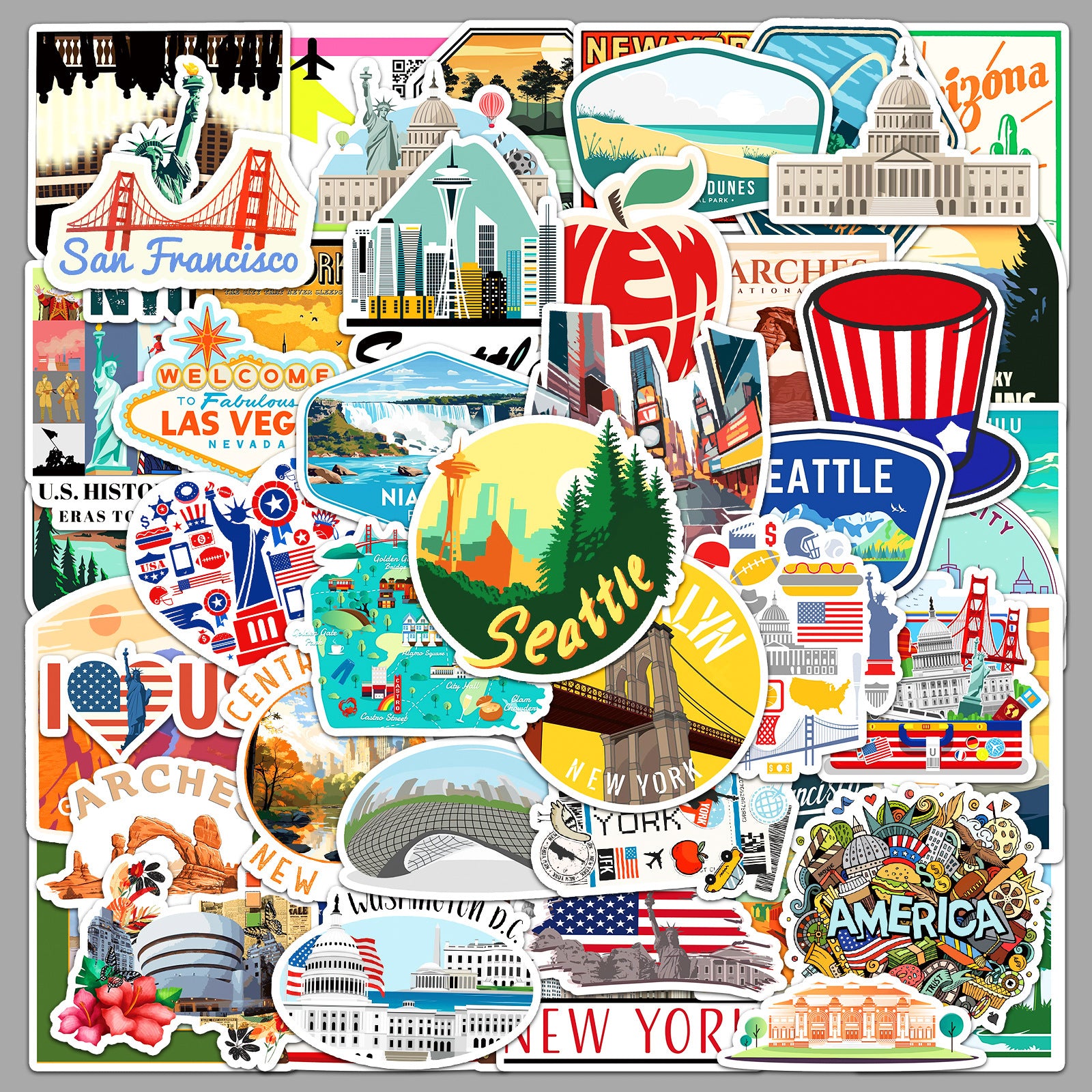 50Pcs United States Travel Vinyl Stickers TRV10