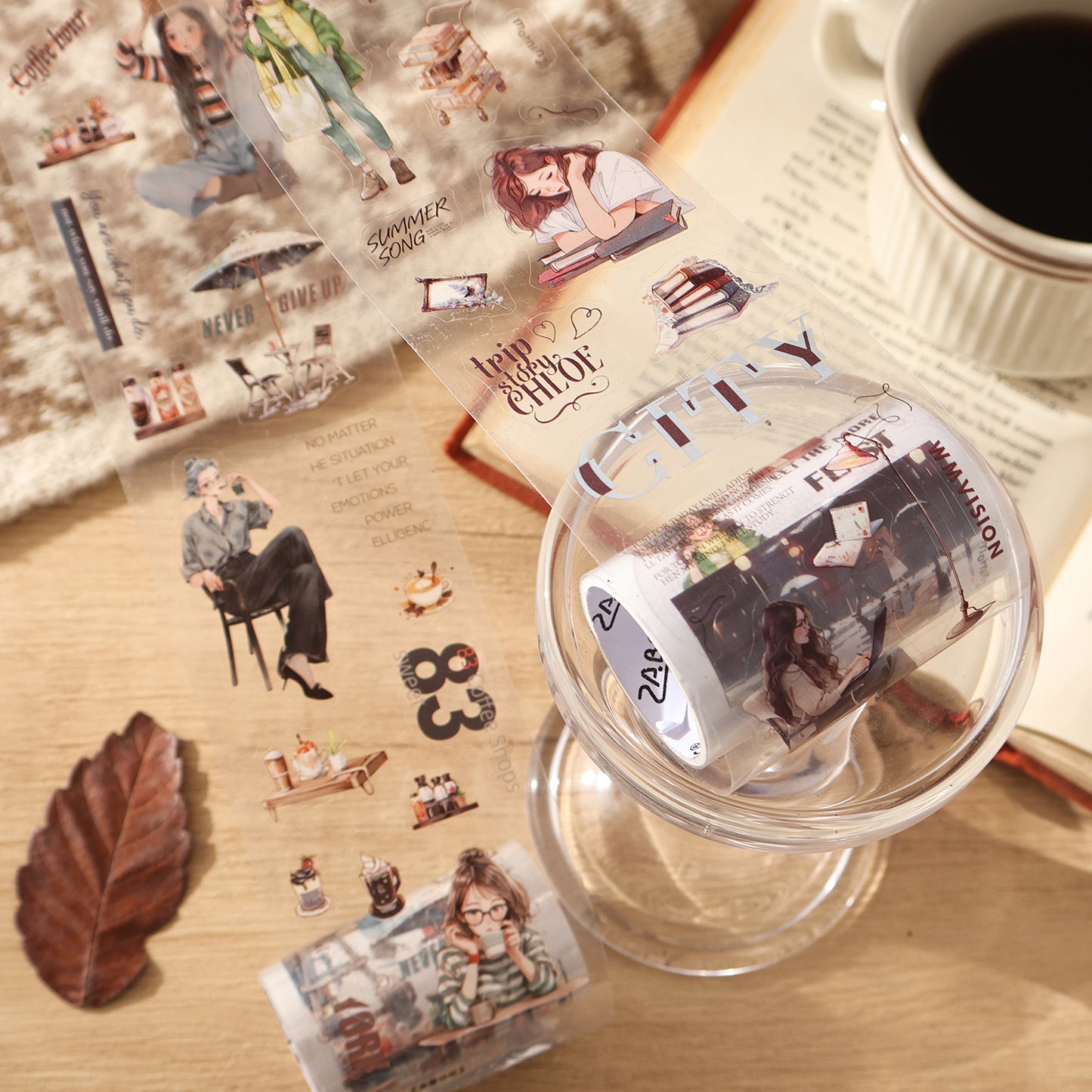 4 Rolls Reading Girl PET Sticker Tapes Set ZYJM