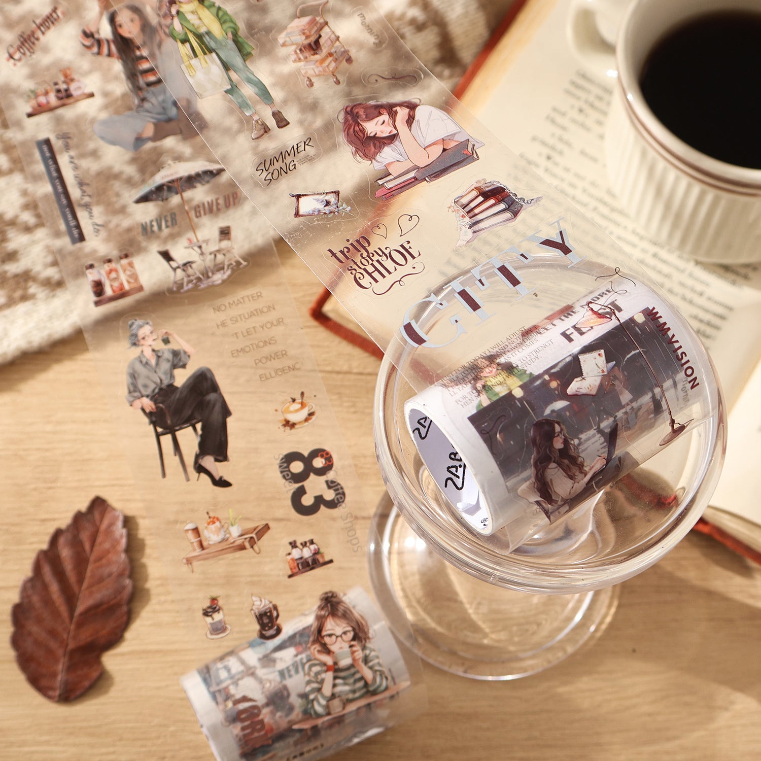 4 Rolls Reading Girl PET Sticker Tapes Set ZYJM