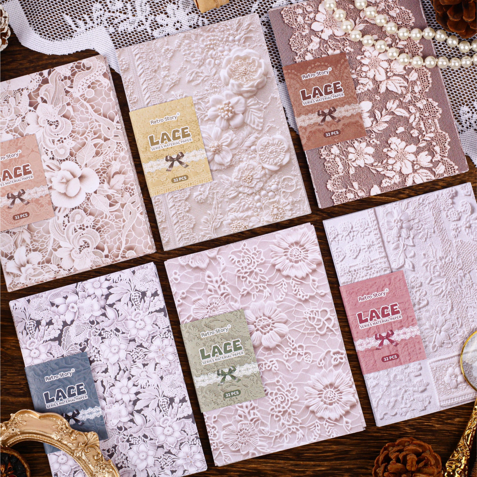 32 Sheets Vintage Lace Journal Paper LSXL
