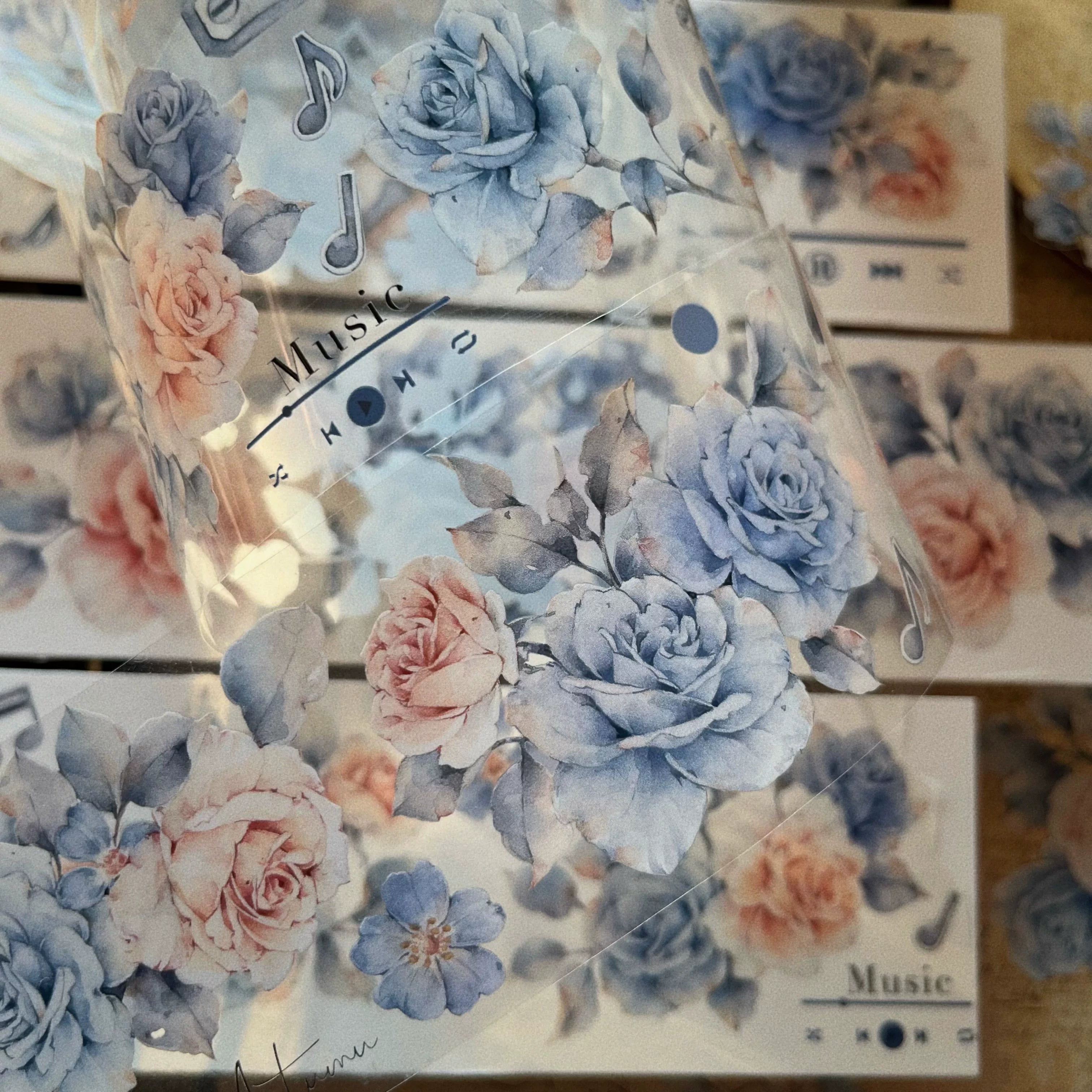 Floral Decorative Tape Rolls- Muted Blue Aura