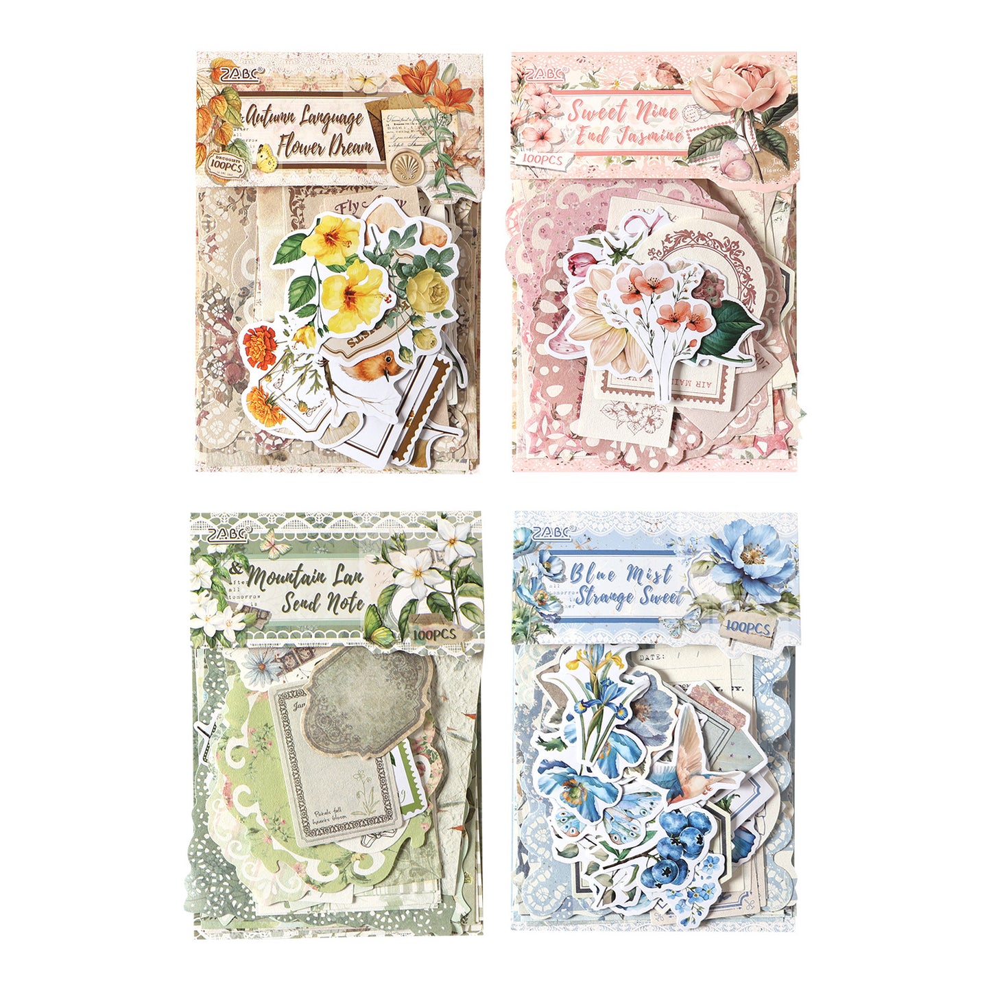 100 Pcs Floral Journal Paper and Stickers Starter Kit HJJS