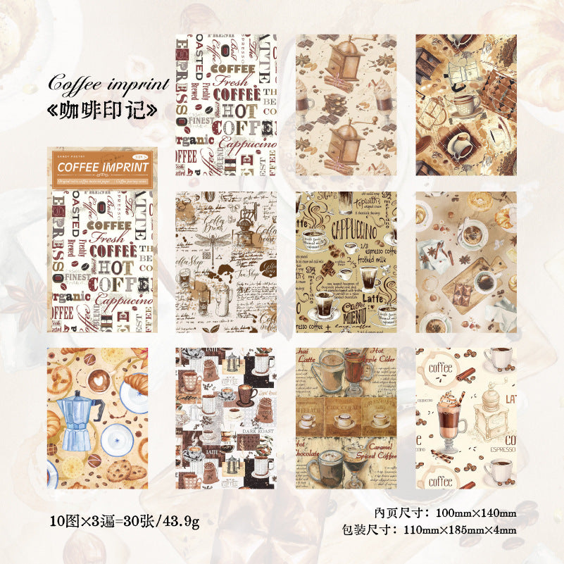30 Pcs Coffe Theme Junk Journal Paper KFZL