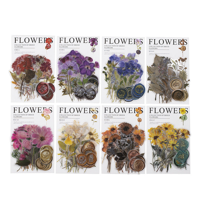 40 Pcs Vintage Pressed Flower Wax Seal Stickers- Yellow