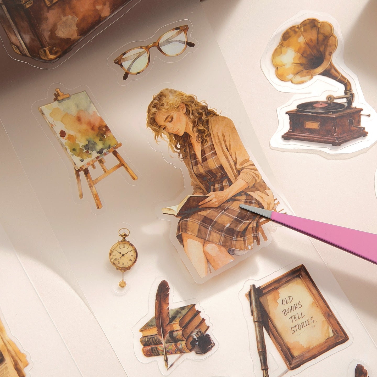 4 Rolls Coffee Girl PET Stickers Tapes Set WYHX