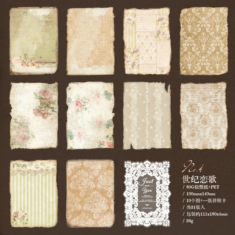 31 Pcs Vintage Floral Scrapbook Paper GHYJN