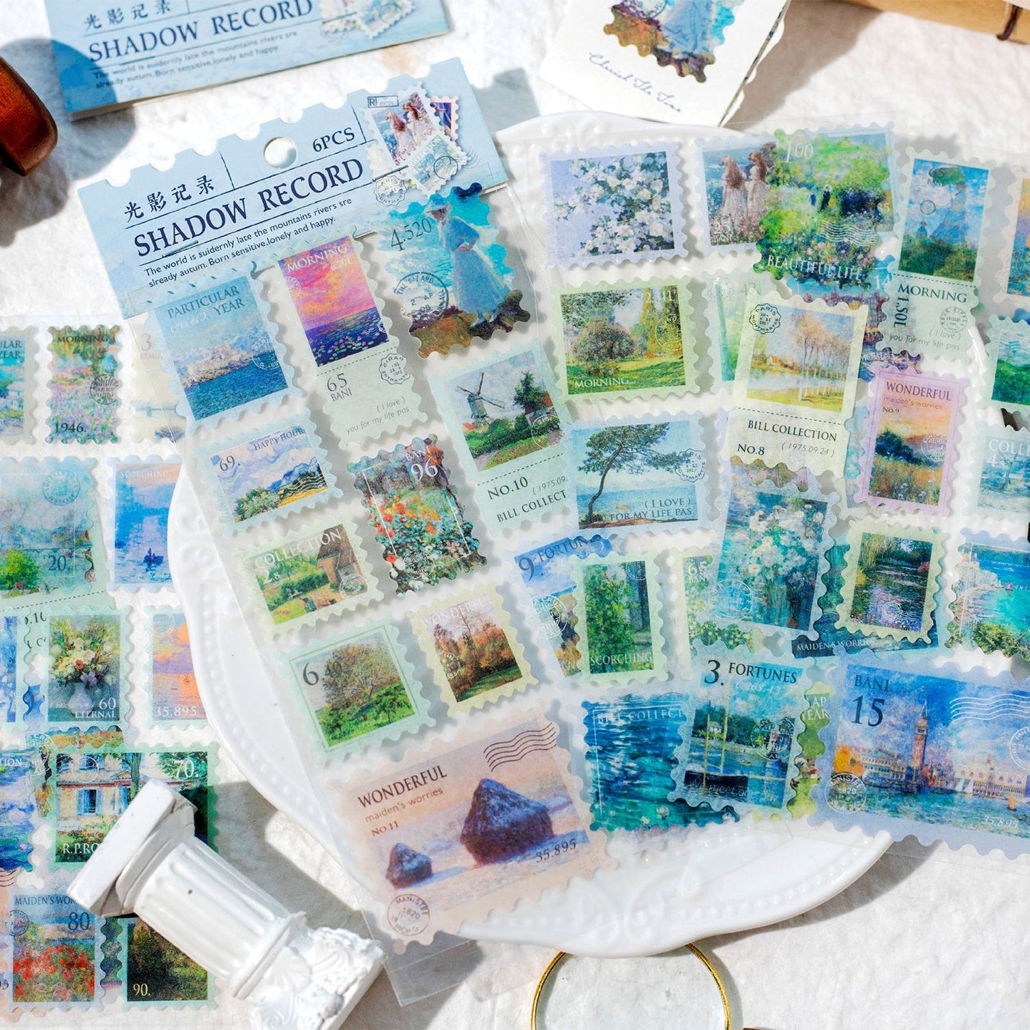 6 Sheets Postage Stamp Washi Stickers FSYH