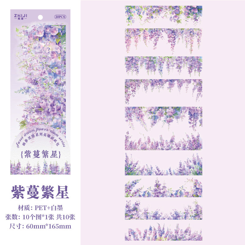 10 Pcs Flower Vine PET Stickers QMHJ