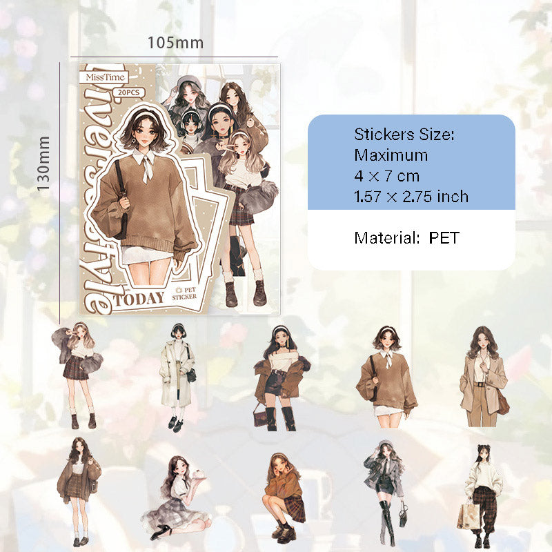 20 Pcs Fashion Girl PET Stickers DGSJ